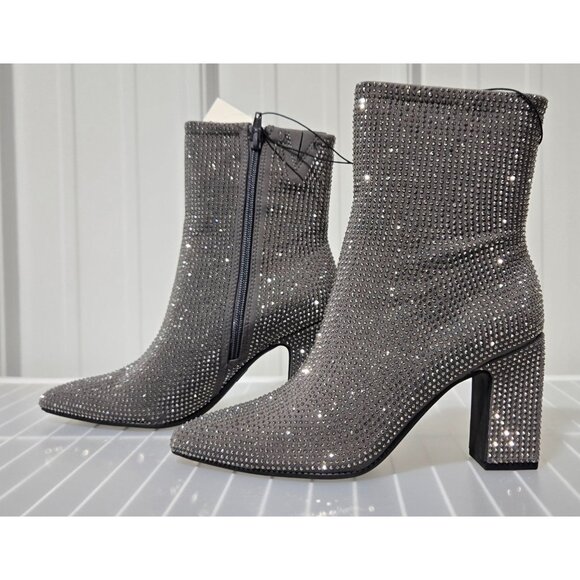 A New Day Cassidy Silver & Rhinestone Covered Evening Ankle Boots -- Size 6.5 - Picture 2 of 7